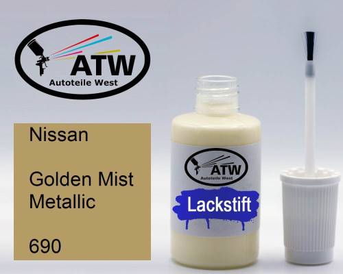 Nissan, Golden Mist Metallic, 690: 20ml Lackstift, von ATW Autoteile West.